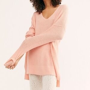 Free People C.O.M.F.Y Oversized V-Neck Sweater Pink Women's Small Slouchy Tunic